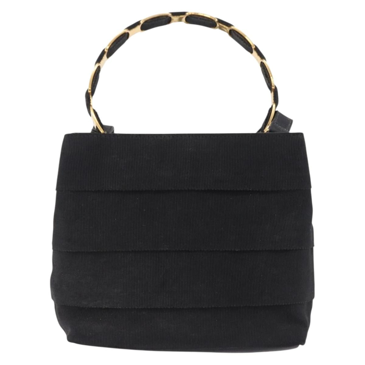 Salvatore Ferragamo Vala Hand Bag Canvas 2way Black Gold Auth 193549