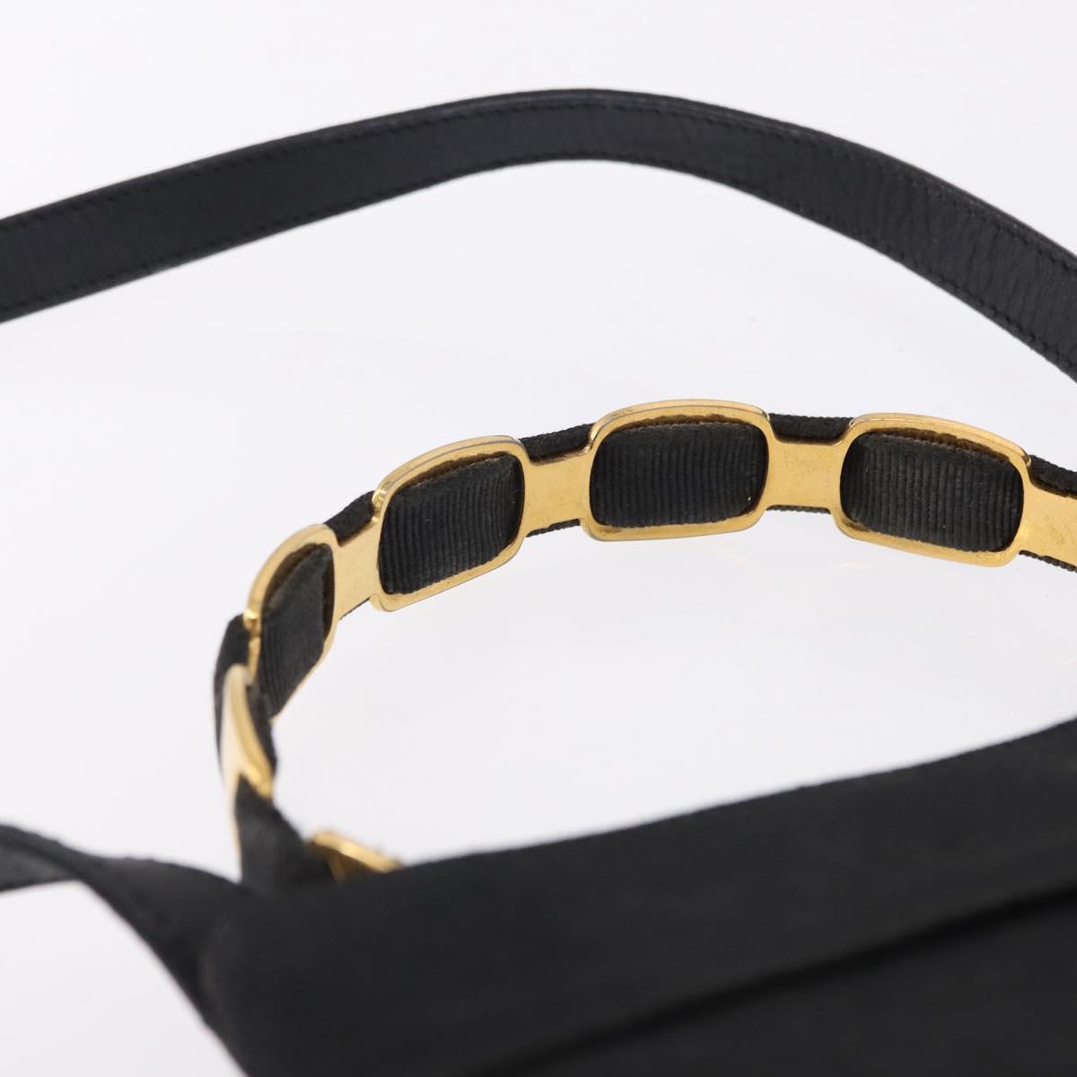 Salvatore Ferragamo Vala Hand Bag Canvas 2way Black Gold Auth 193549