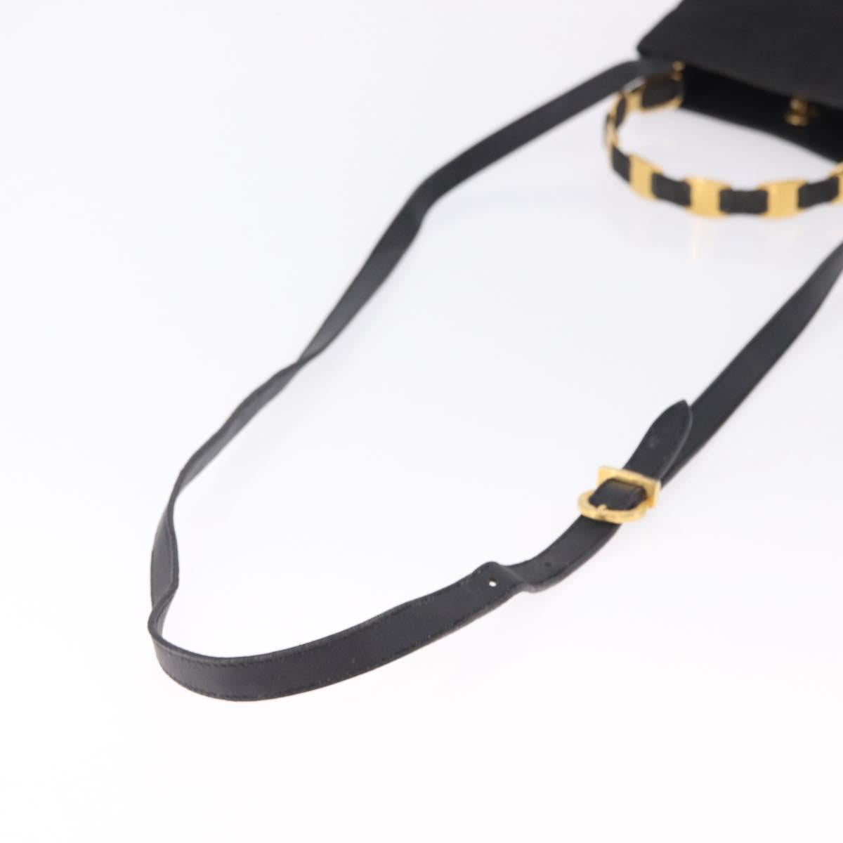 Salvatore Ferragamo Vala Hand Bag Canvas 2way Black Gold Auth 193549