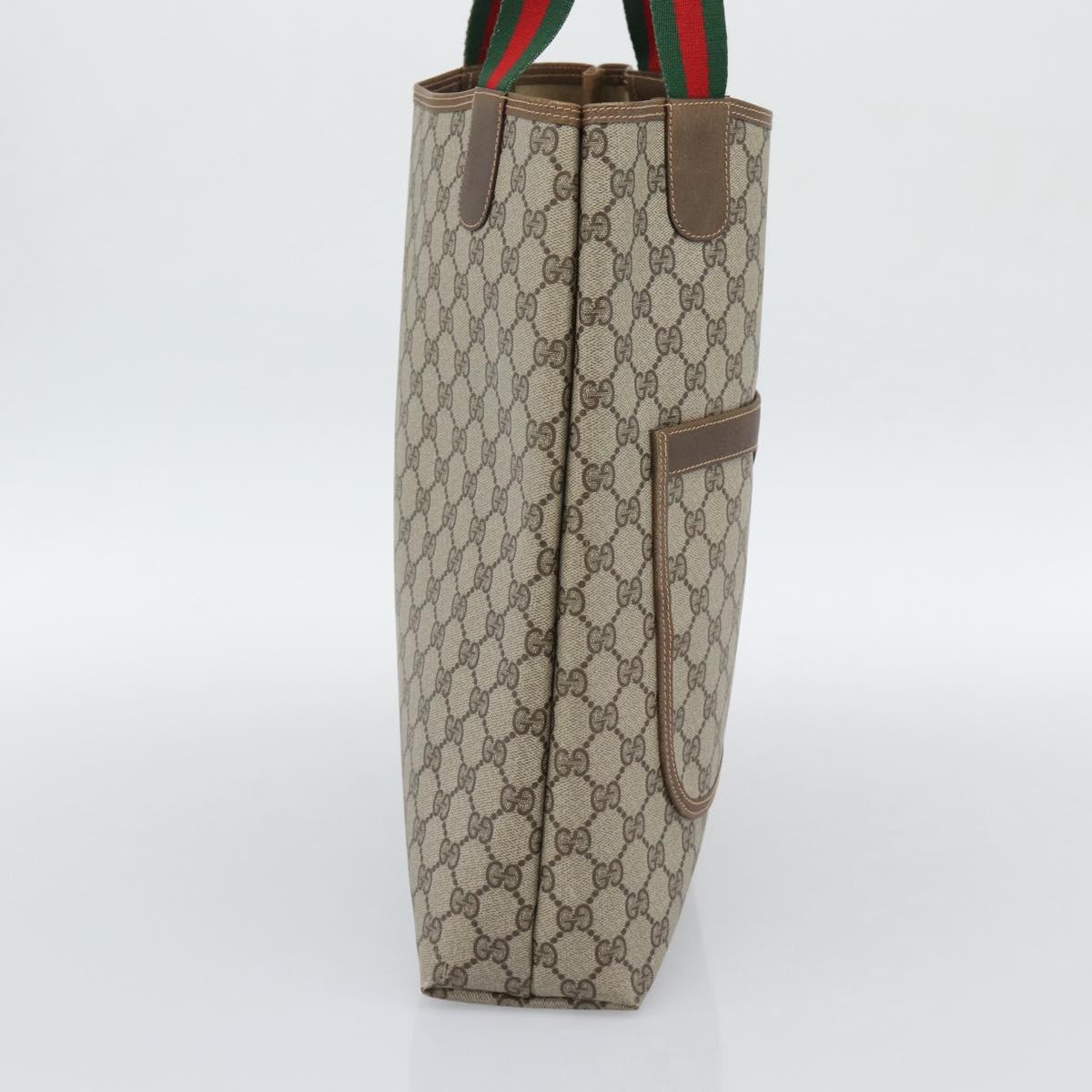 GUCCI GG Supreme Web Sherry Line Tote Bag PVC Beige 39 02 003 Auth 193552A
