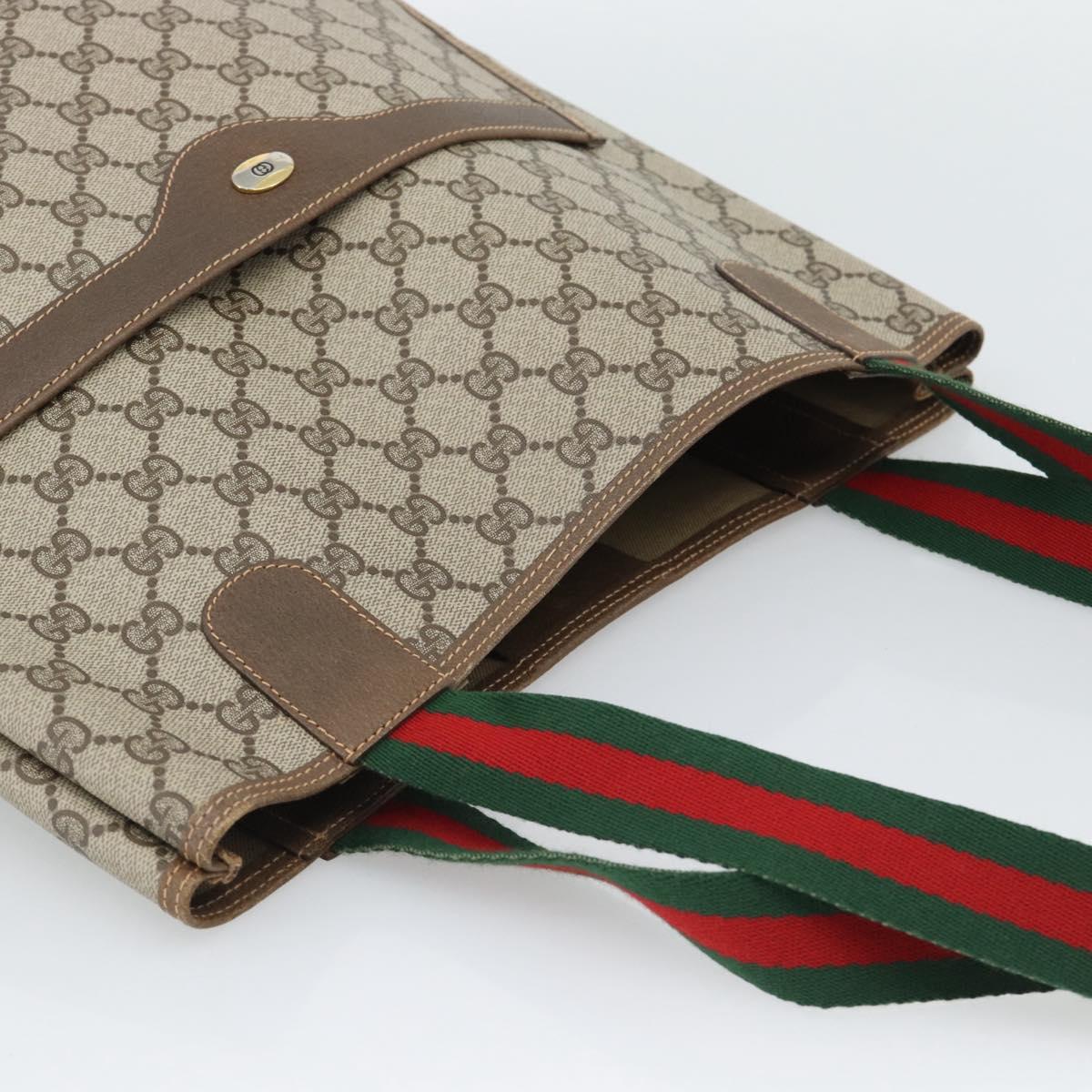 GUCCI GG Supreme Web Sherry Line Tote Bag PVC Beige 39 02 003 Auth 193552A