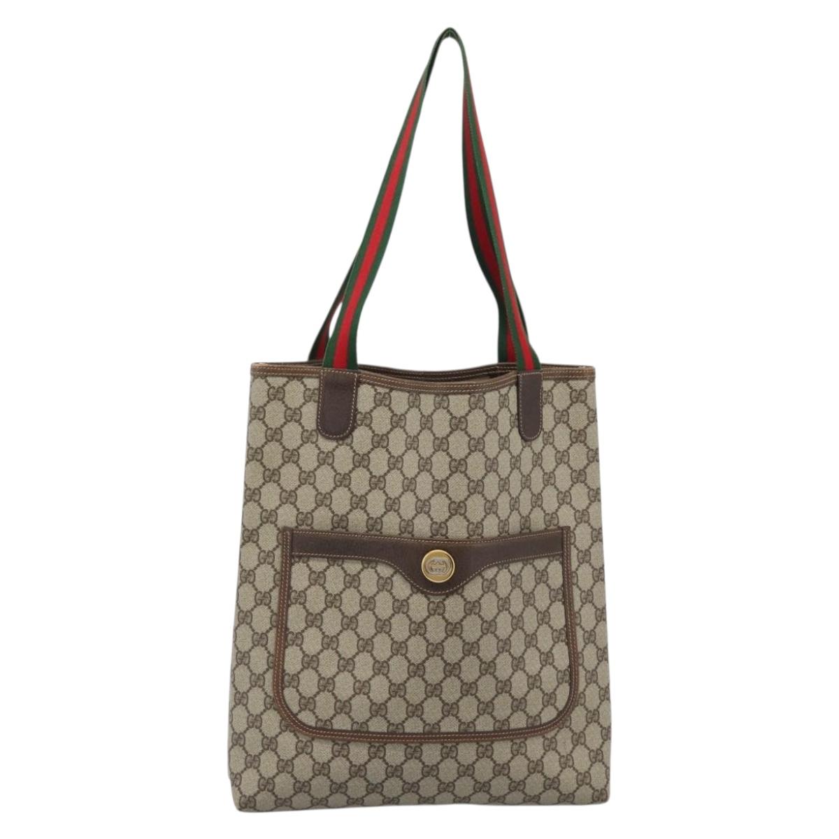 GUCCI GG Supreme Web Sherry Line Bag PVC Beige Gold 002 123 6487 Auth 193553A
