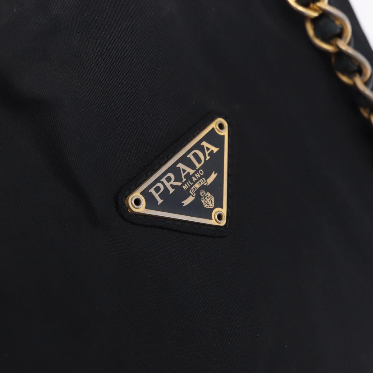 PRADA Chain Shoulder Tote Bag Nylon Black Gold Auth 193554