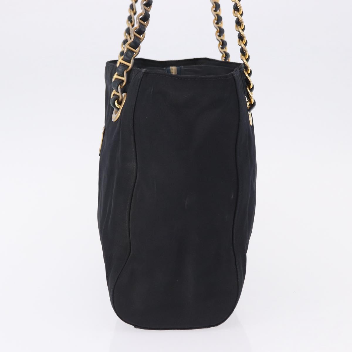 PRADA Chain Shoulder Tote Bag Nylon Black Gold Auth 193554