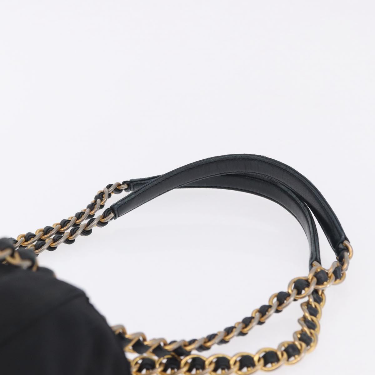 PRADA Chain Shoulder Tote Bag Nylon Black Gold Auth 193554