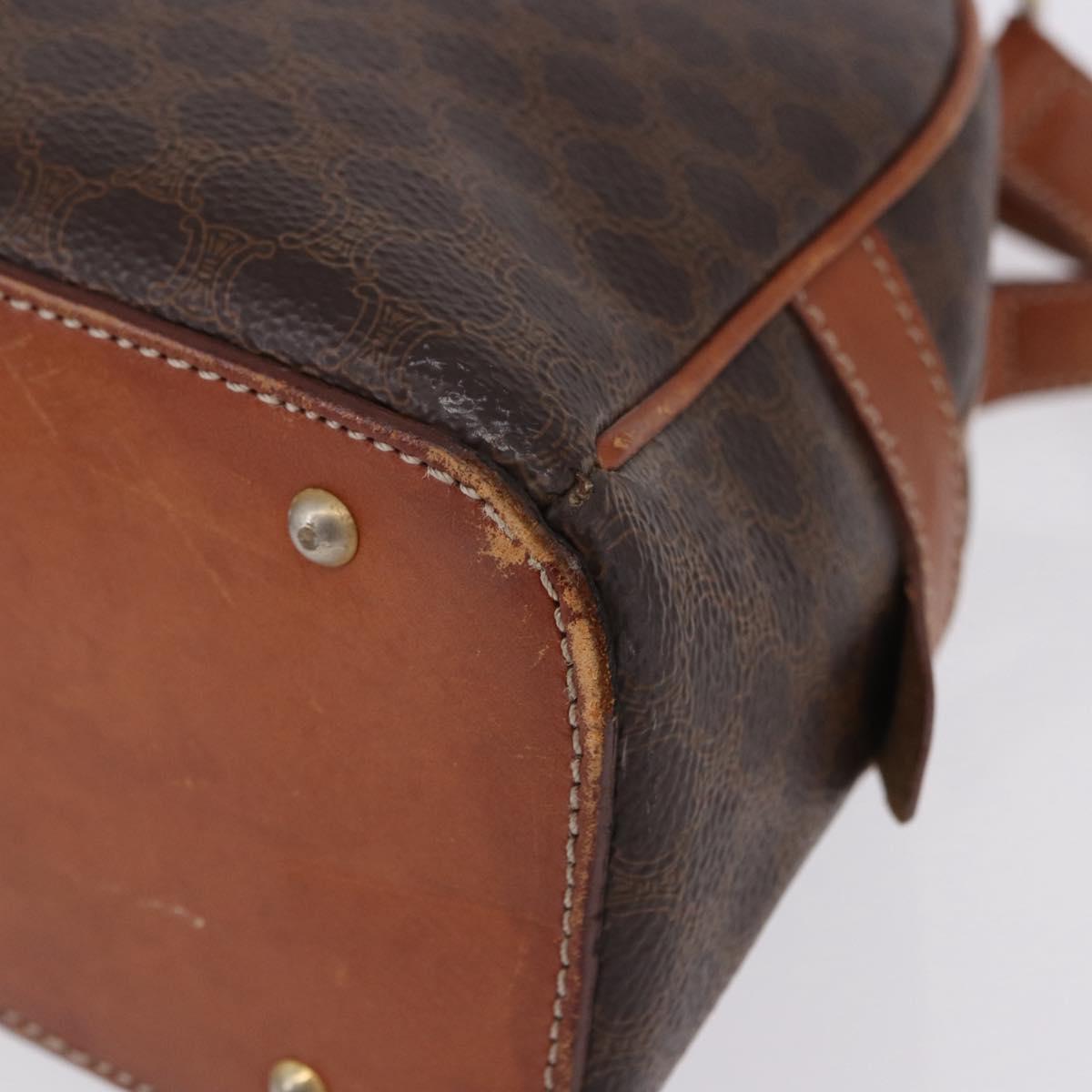 CELINE Macadam Canvas Hand Bag PVC Leather Brown Gold Auth 193555
