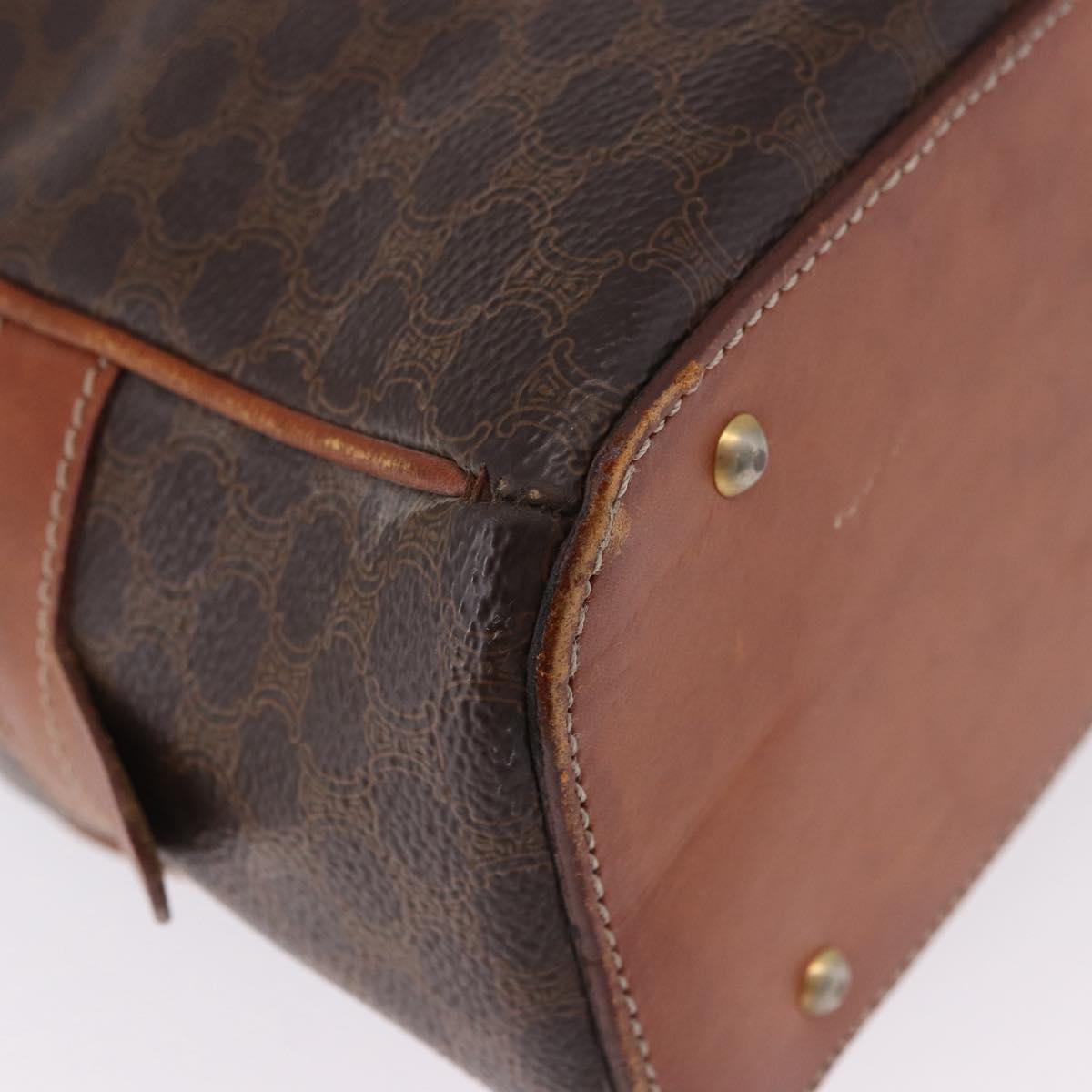 CELINE Macadam Canvas Hand Bag PVC Leather Brown Gold Auth 193555