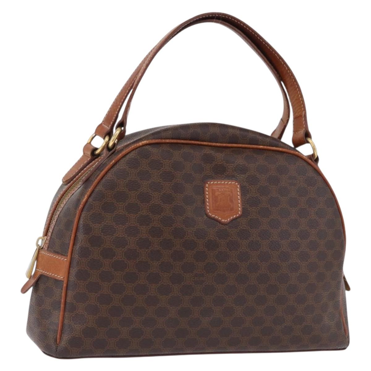CELINE Macadam Canvas Hand Bag PVC Leather Brown Gold Auth 193555