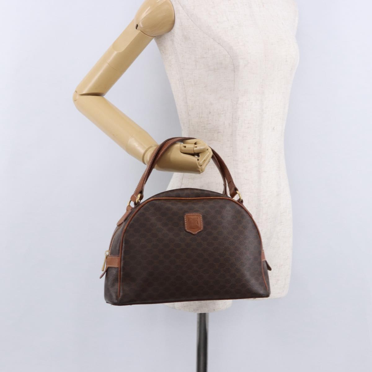 CELINE Macadam Canvas Hand Bag PVC Leather Brown Gold Auth 193555