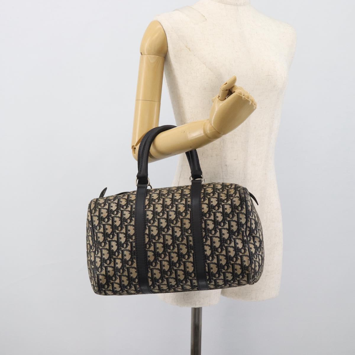 Christian Dior Trotter Canvas Boston Bag Navy Silver Auth 193558