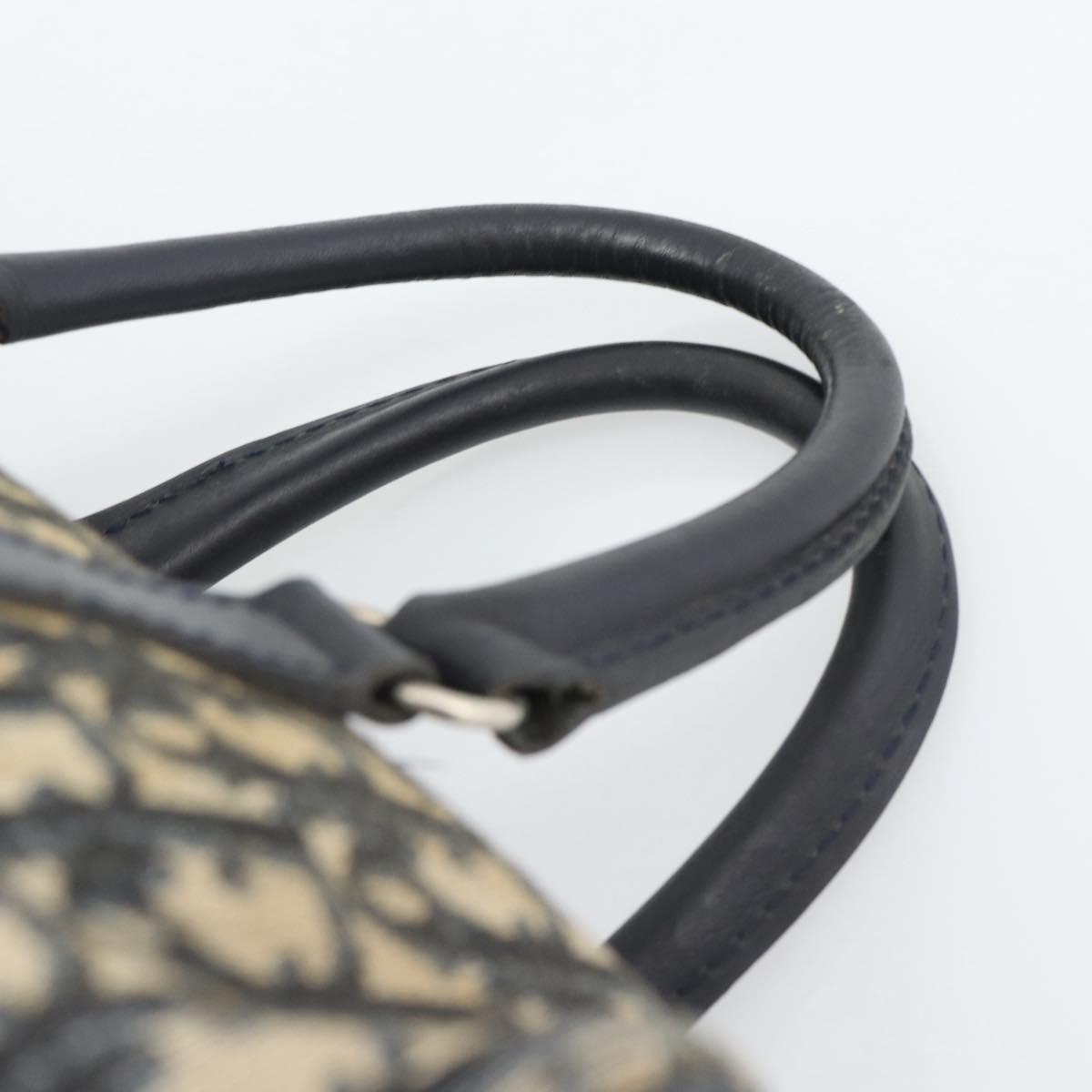 Christian Dior Trotter Canvas Boston Bag Navy Silver Auth 193558