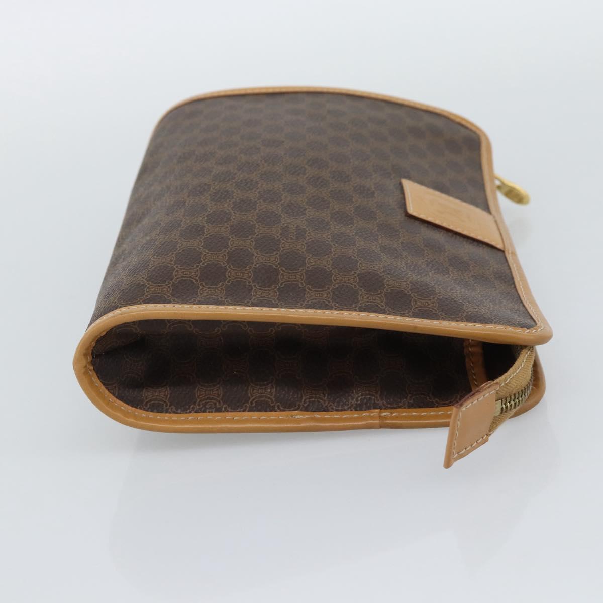 CELINE Macadam Canvas Clutch Bag PVC Leather Brown Gold Auth 193559A