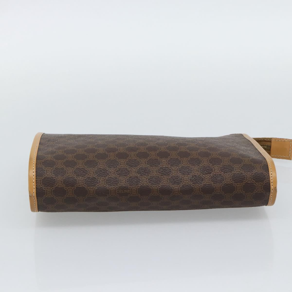 CELINE Macadam Canvas Clutch Bag PVC Leather Brown Gold Auth 193559A