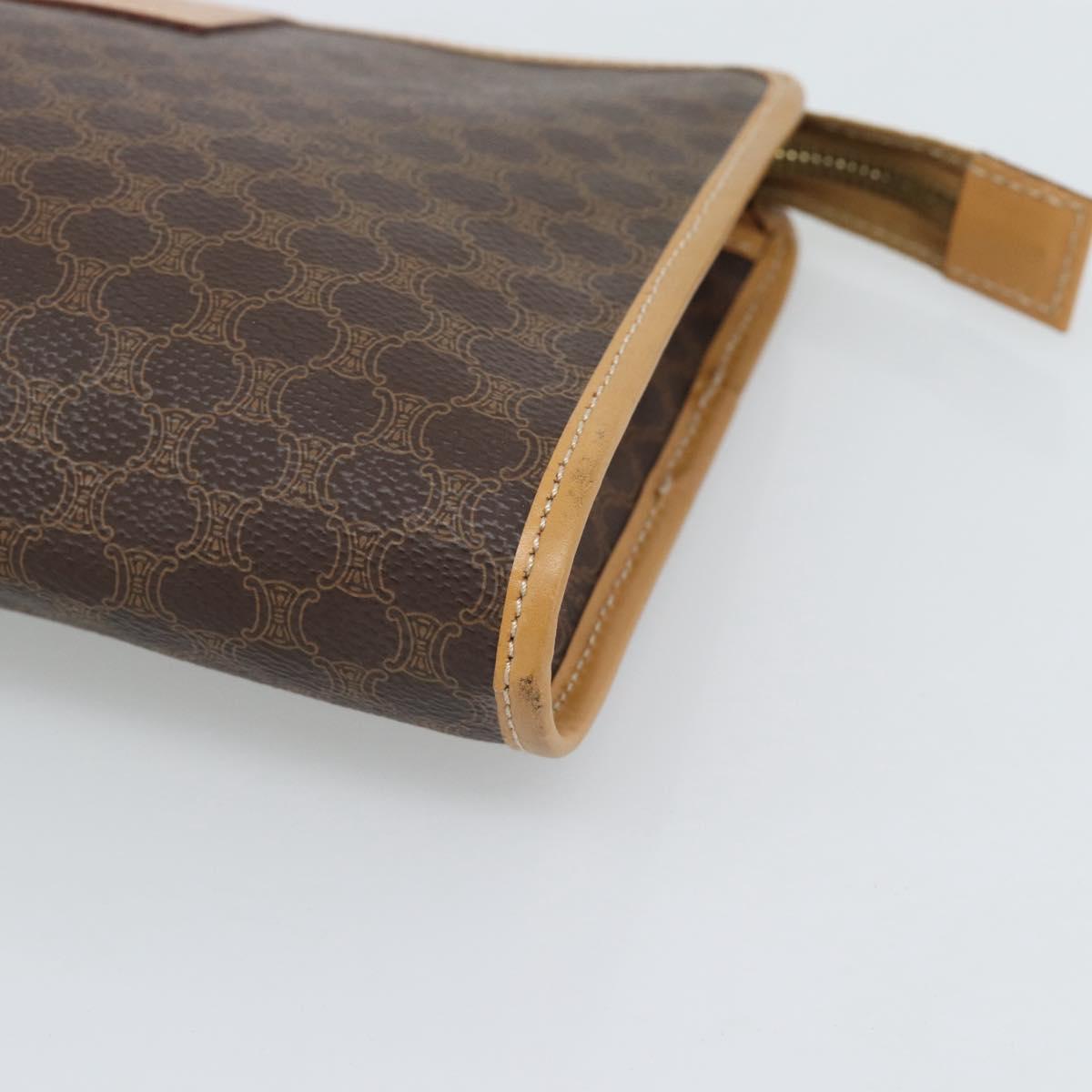 CELINE Macadam Canvas Clutch Bag PVC Leather Brown Gold Auth 193559A
