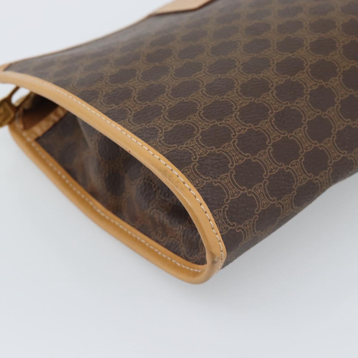 CELINE Macadam Canvas Clutch Bag PVC Leather Brown Gold Auth 193559A