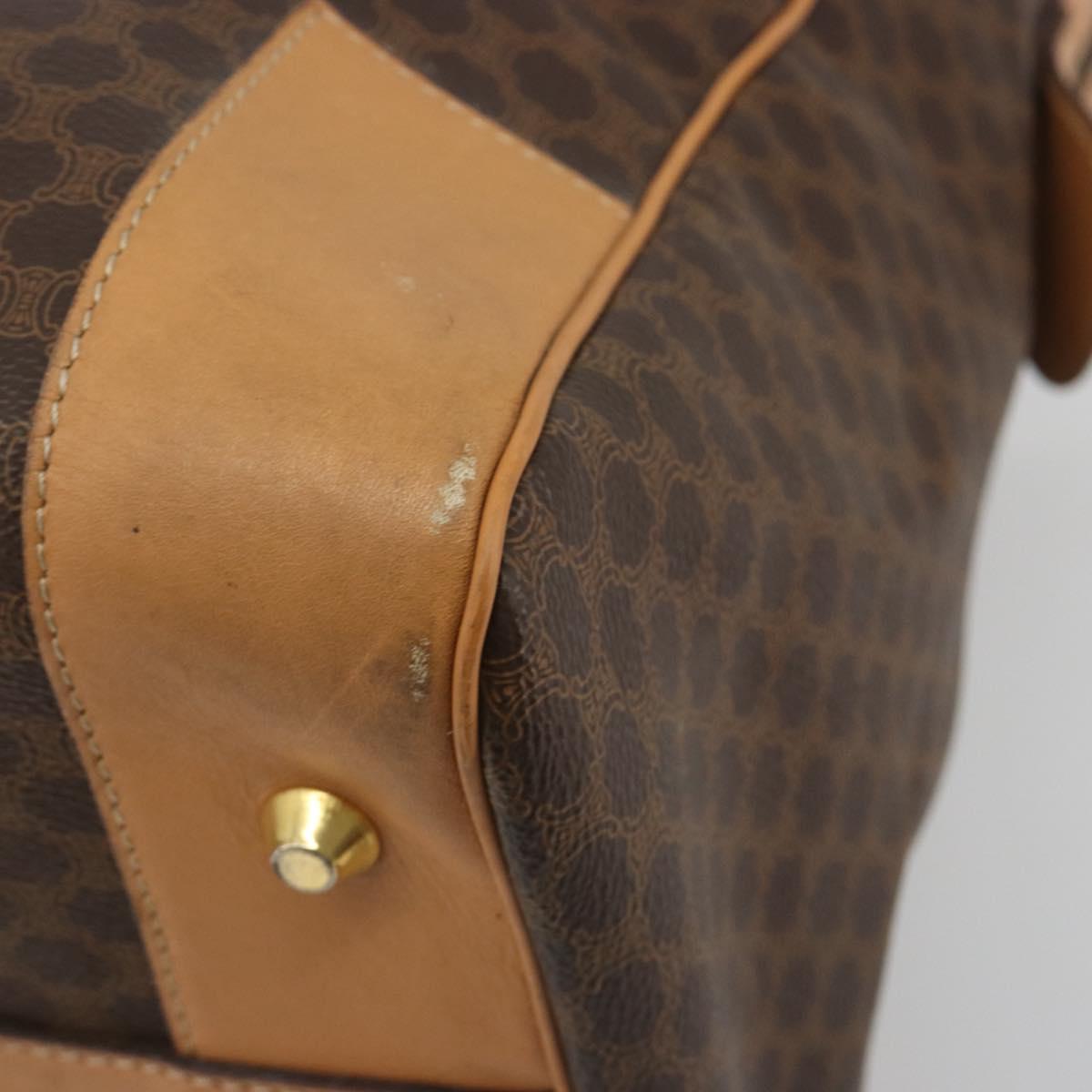 CELINE Macadam Canvas Boston Bag PVC Leather Brown Gold Auth 193560A