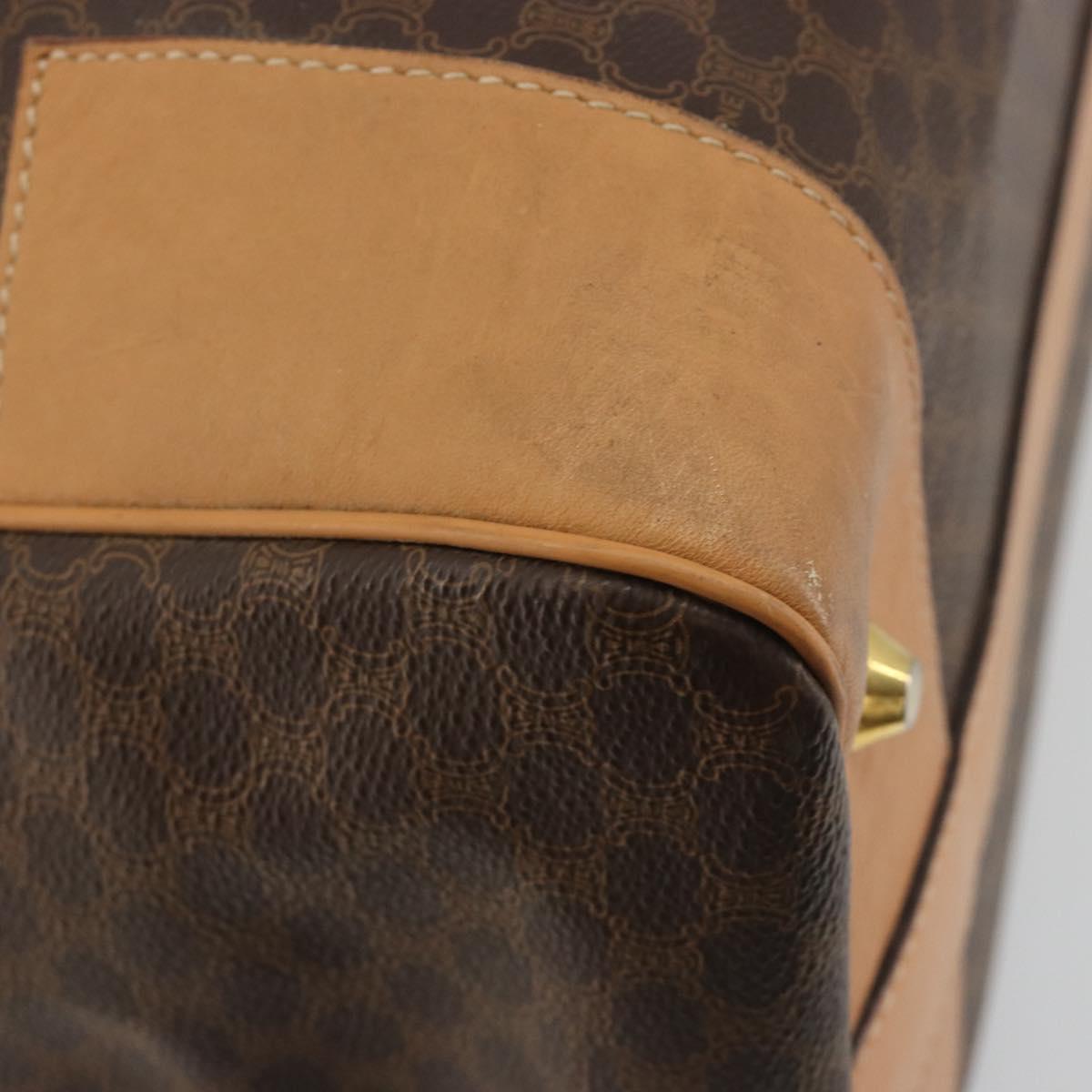 CELINE Macadam Canvas Boston Bag PVC Leather Brown Gold Auth 193560A