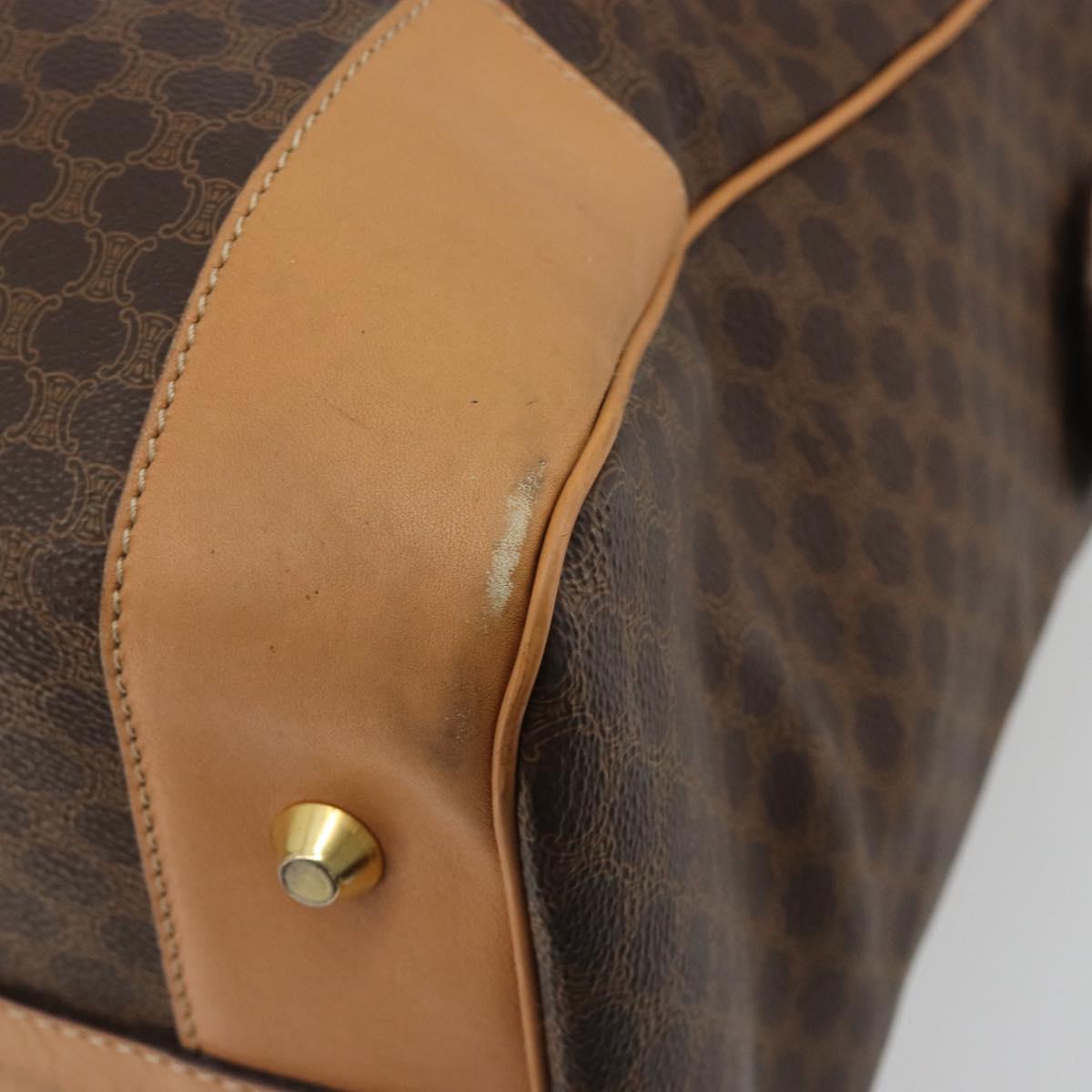 CELINE Macadam Canvas Boston Bag PVC Leather Brown Gold Auth 193560A