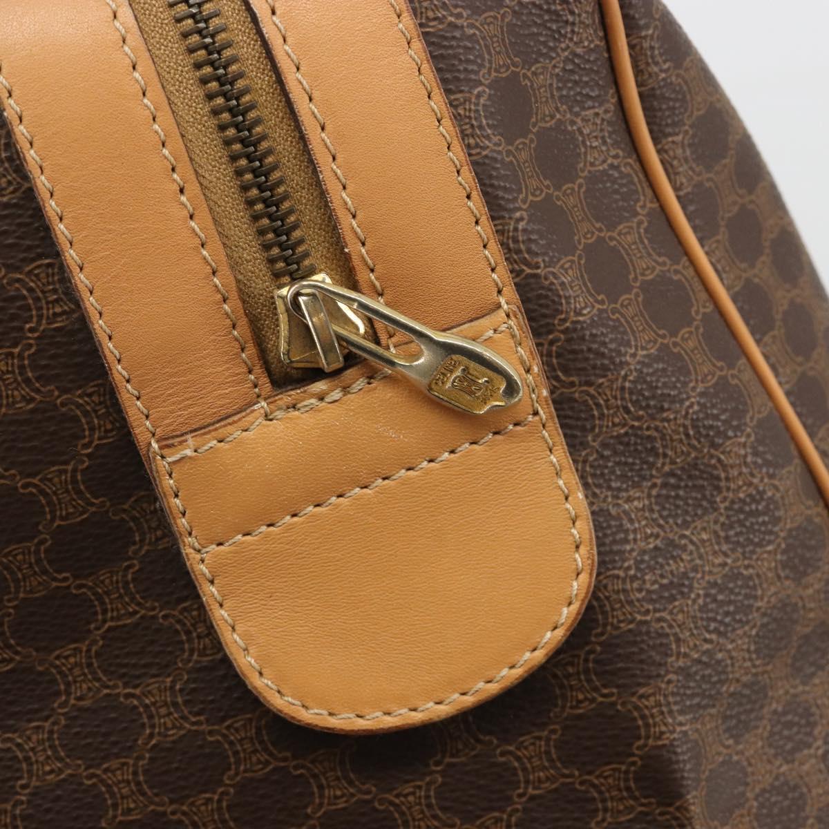 CELINE Macadam Canvas Boston Bag PVC Leather Brown Gold Auth 193560A