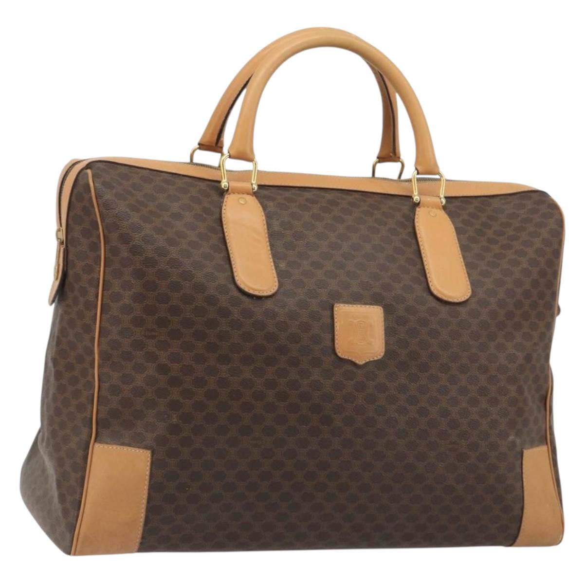 CELINE Macadam Canvas Boston Bag PVC Leather Brown Gold Auth 193560A