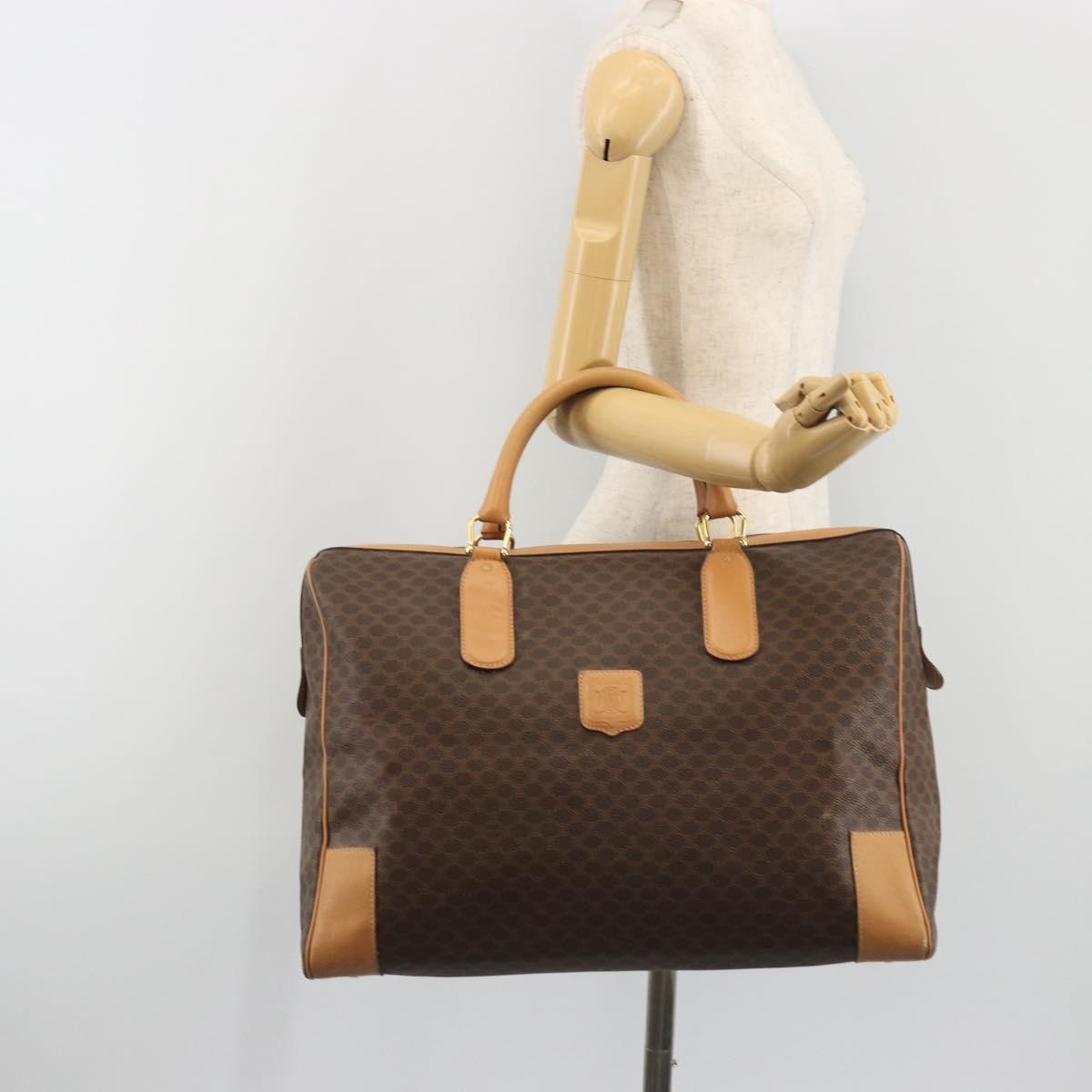 CELINE Macadam Canvas Boston Bag PVC Leather Brown Gold Auth 193560A