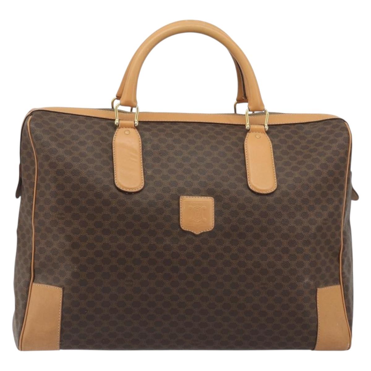 CELINE Macadam Canvas Boston Bag PVC Leather Brown Gold Auth 193560A