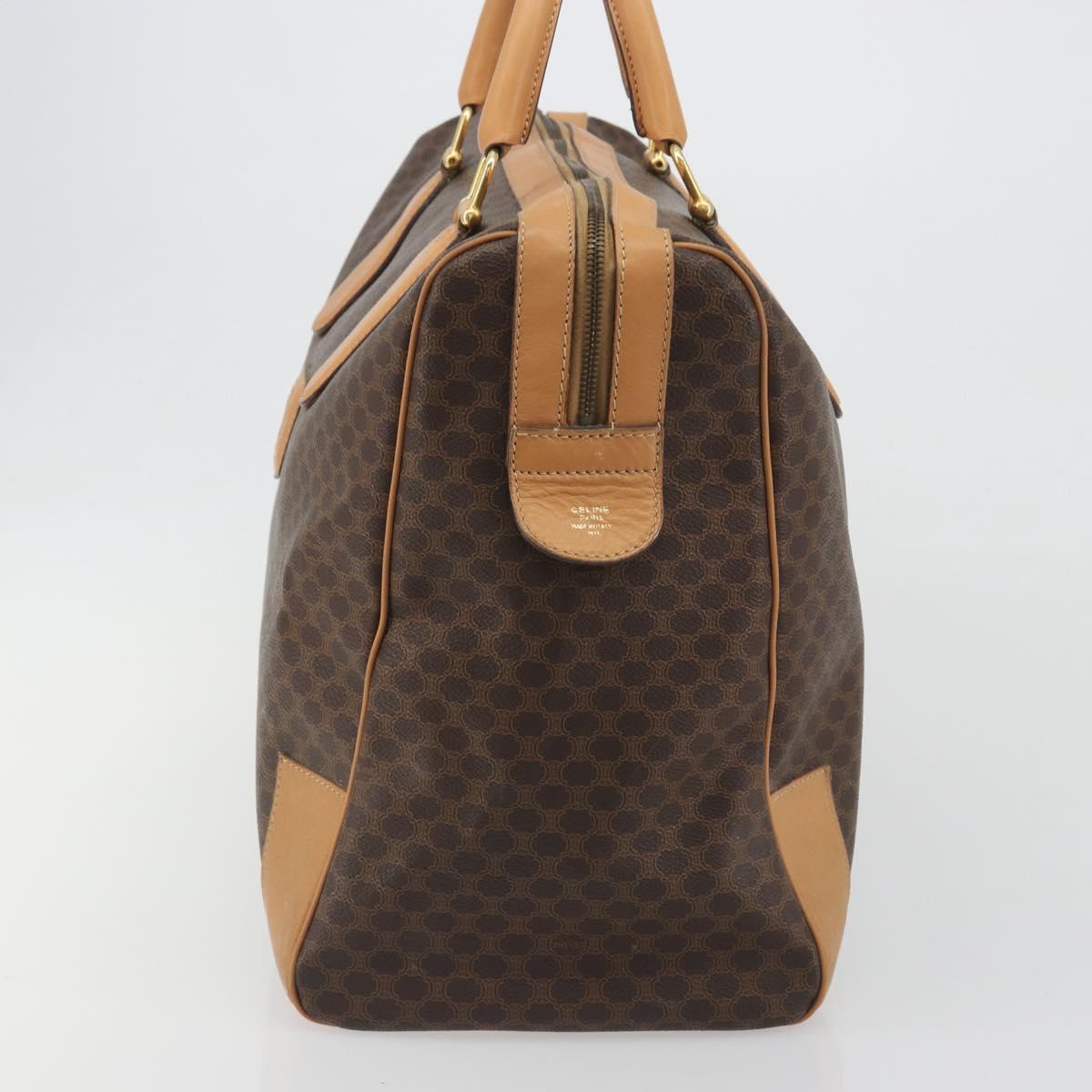 CELINE Macadam Canvas Boston Bag PVC Leather Brown Gold Auth 193560A