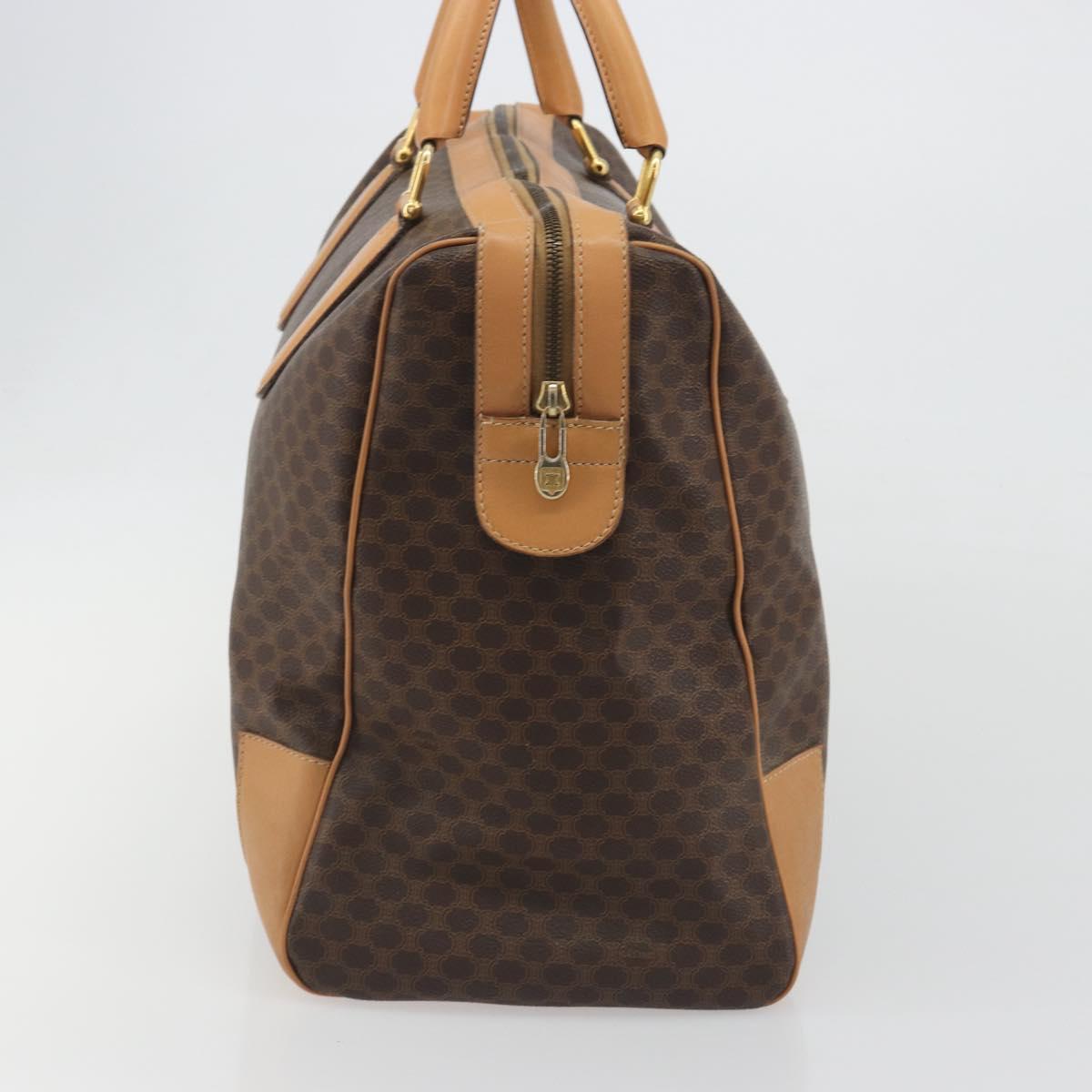 CELINE Macadam Canvas Boston Bag PVC Leather Brown Gold Auth 193560A