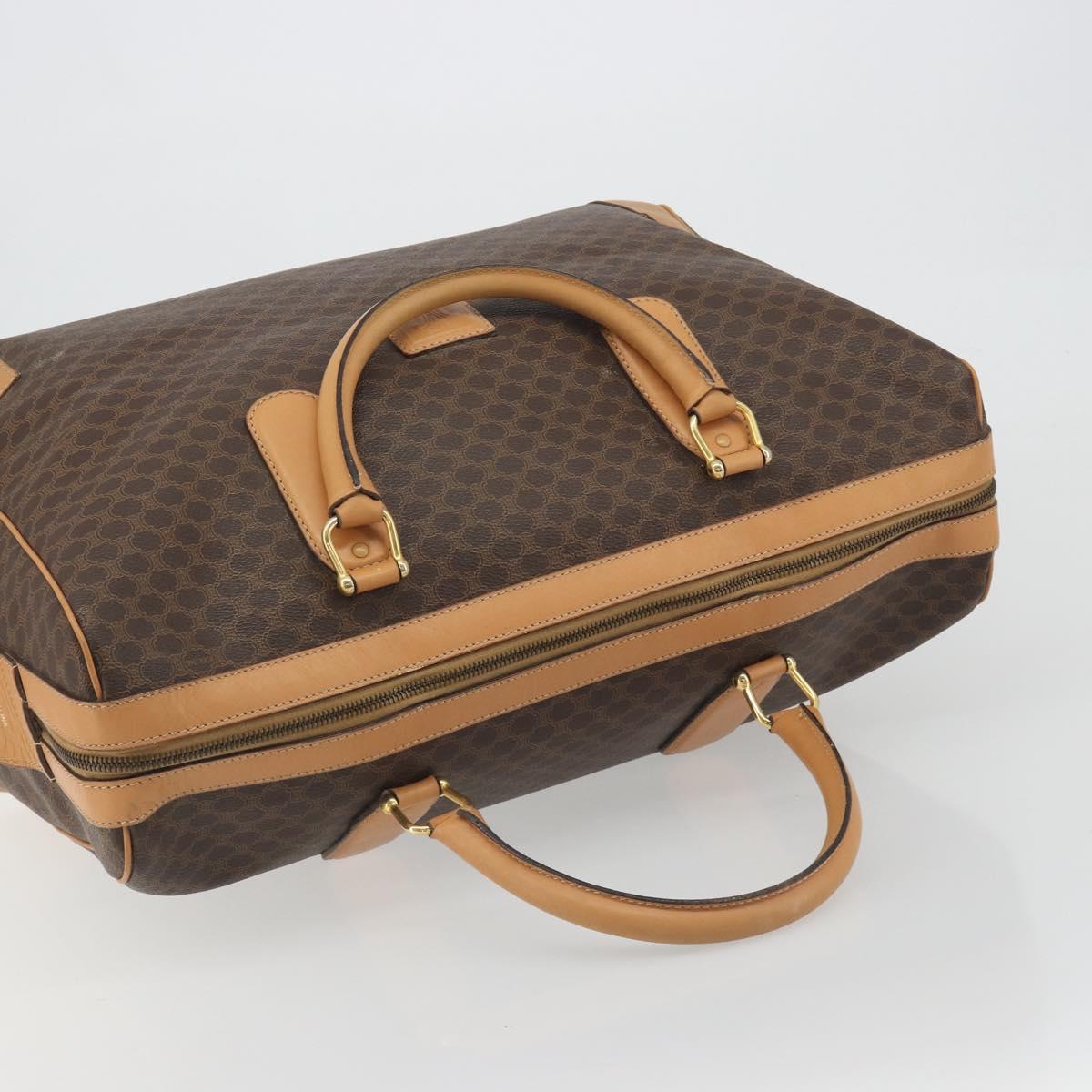 CELINE Macadam Canvas Boston Bag PVC Leather Brown Gold Auth 193560A