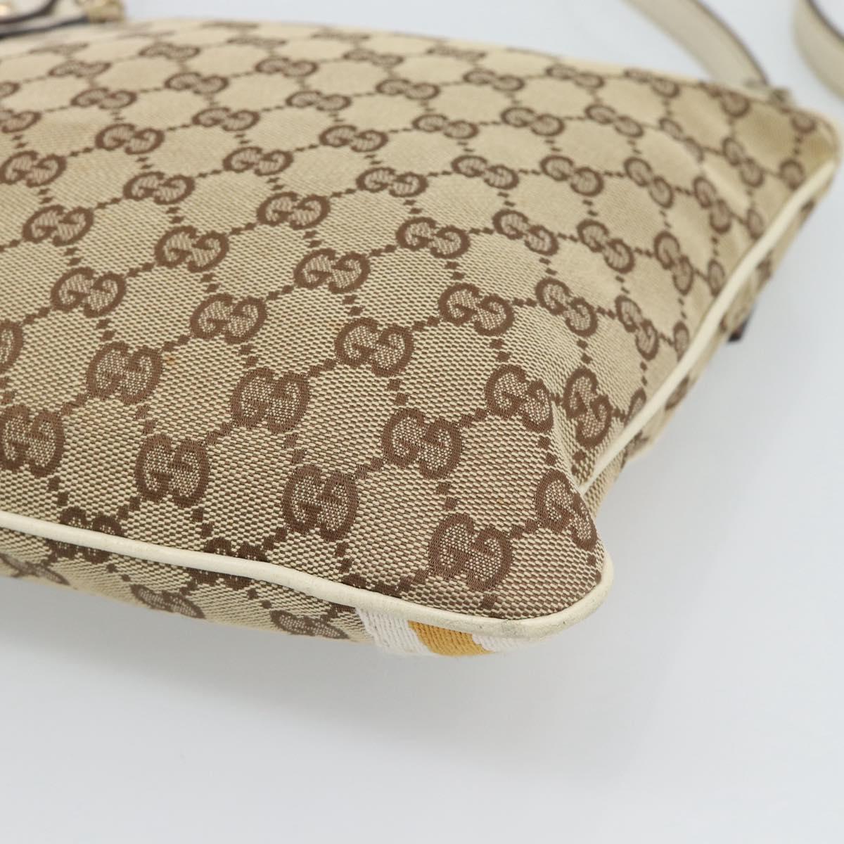 GUCCI GG Canvas Sherry Line Shoulder Bag Beige Gold 144388 Auth 193563A