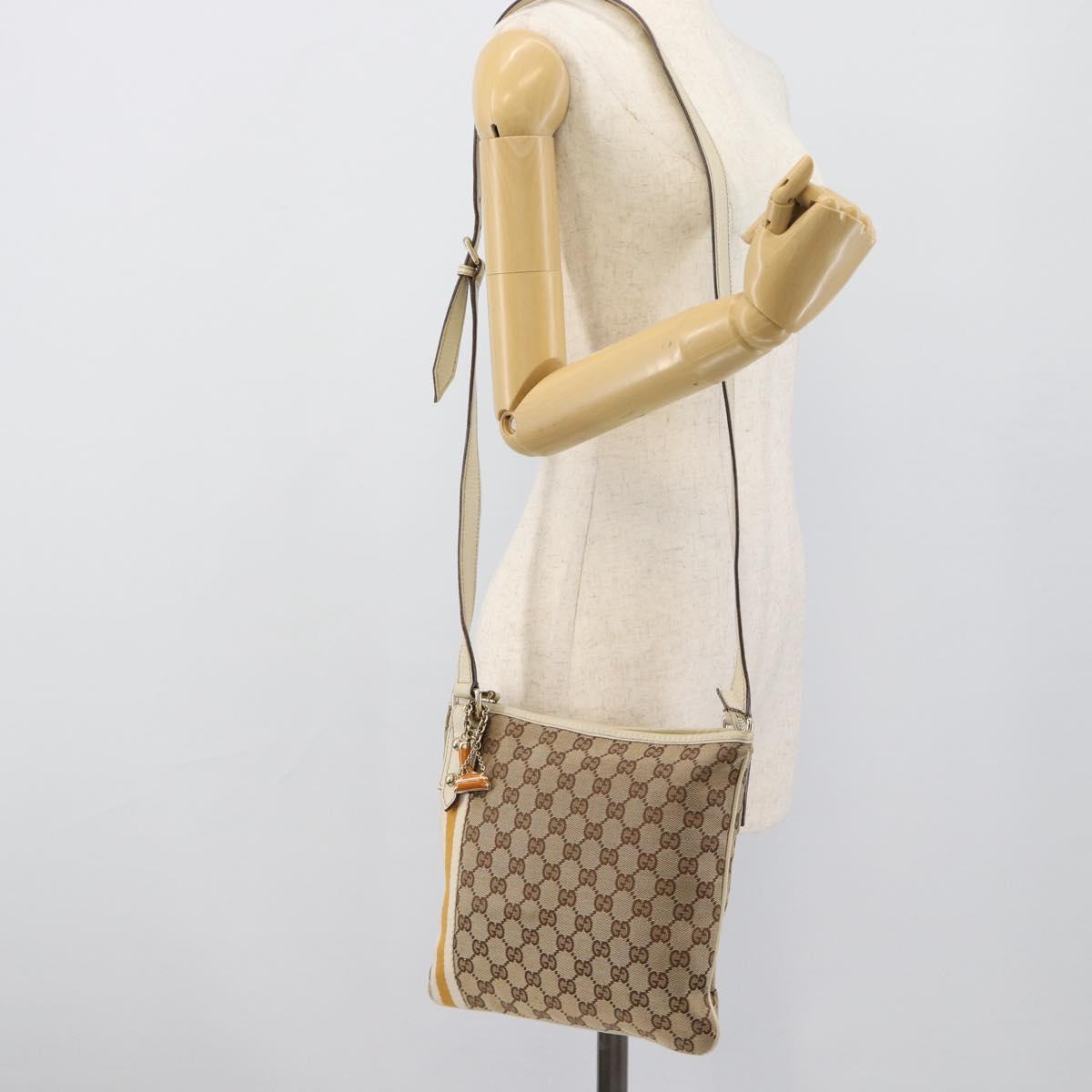 GUCCI GG Canvas Sherry Line Shoulder Bag Beige Gold 144388 Auth 193563A