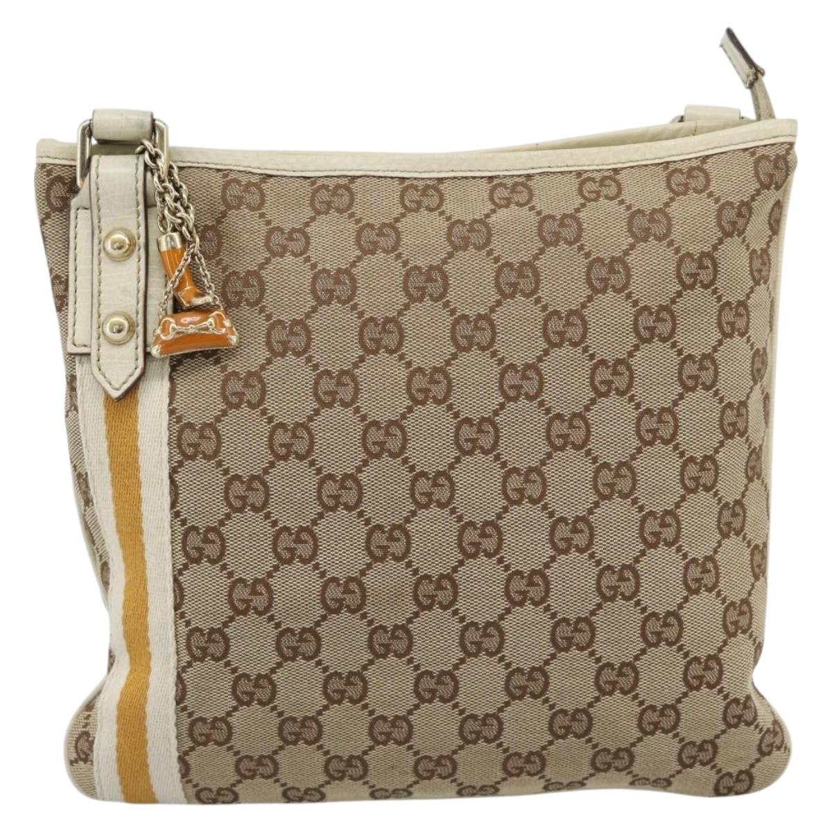 GUCCI GG Canvas Sherry Line Shoulder Bag Beige Gold 144388 Auth 193563A