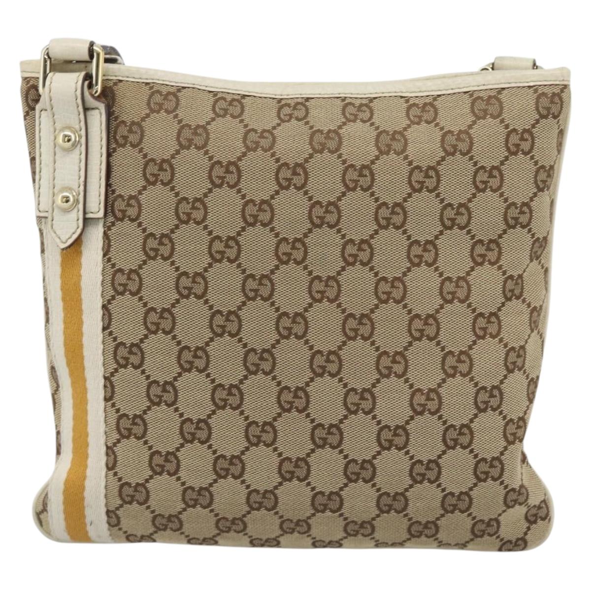 GUCCI GG Canvas Sherry Line Shoulder Bag Beige Gold 144388 Auth 193563A