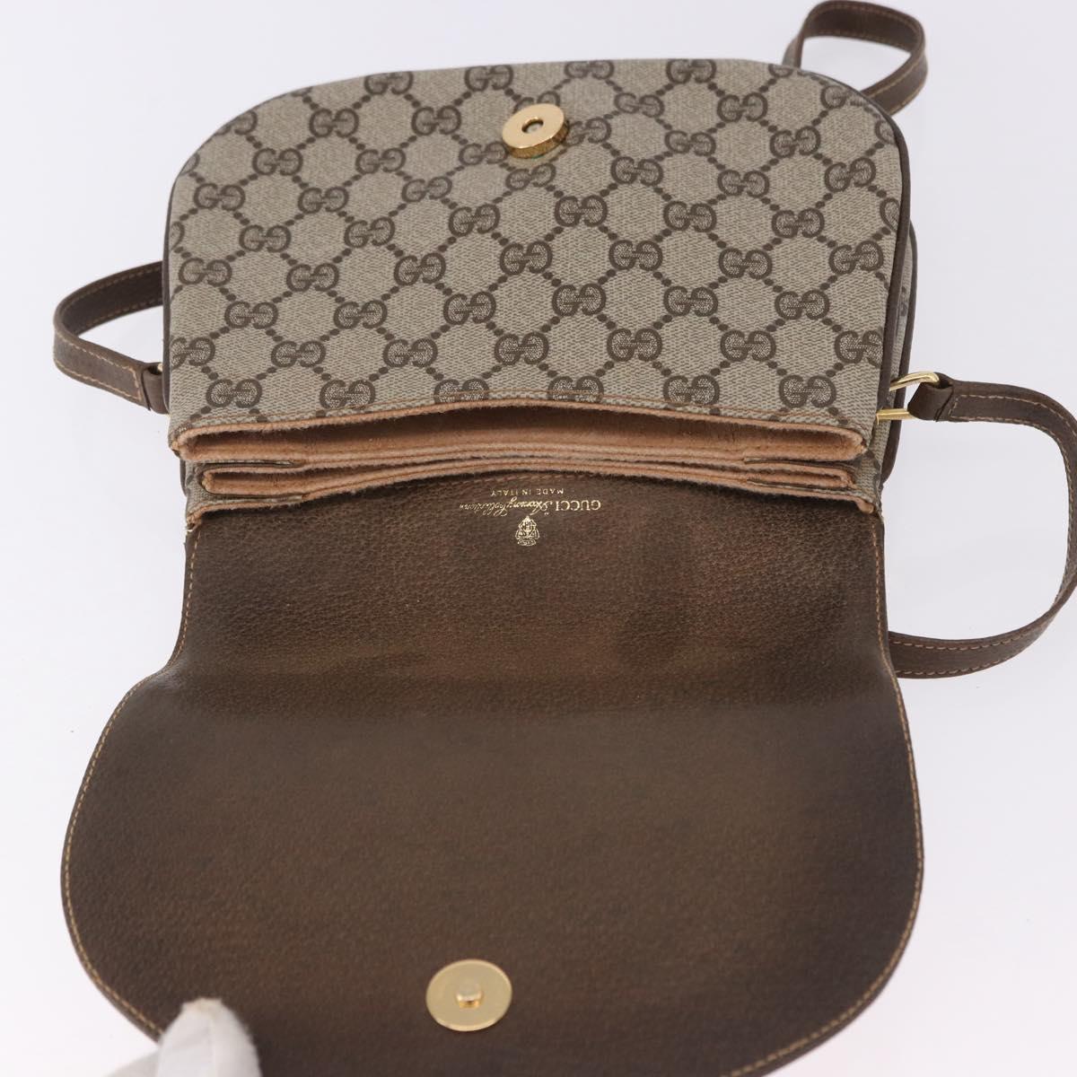 GUCCI GG Supreme Shoulder Bag PVC Beige Gold Auth 193564