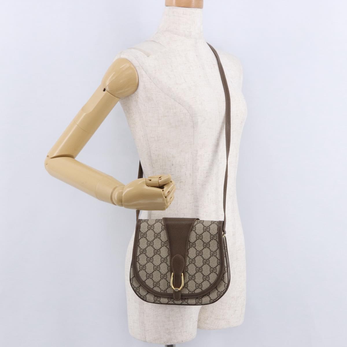 GUCCI GG Supreme Shoulder Bag PVC Beige Gold Auth 193564