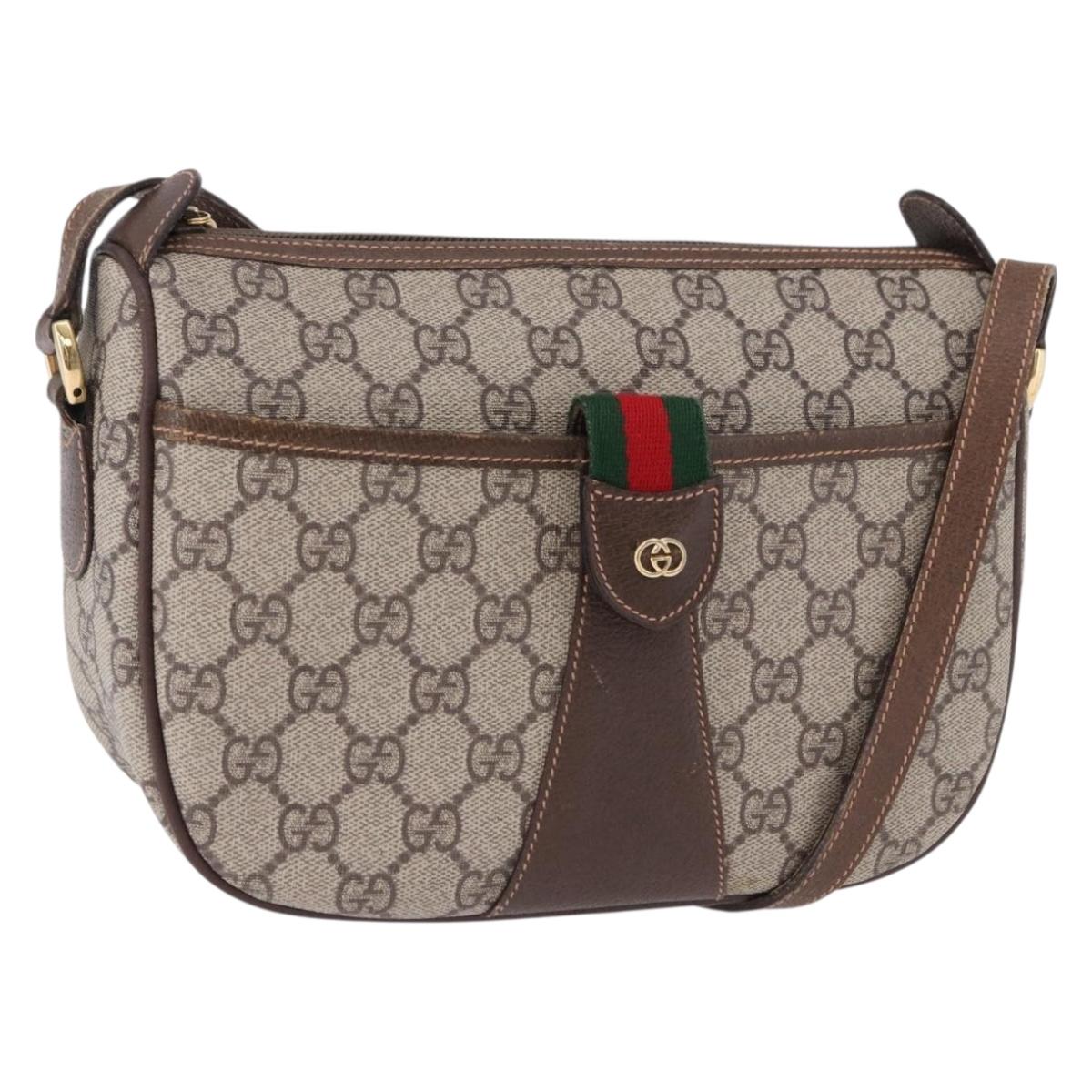 GUCCI GG Supreme Web Sherry Line Shoulder Bag PVC Beige Gold Auth 193565