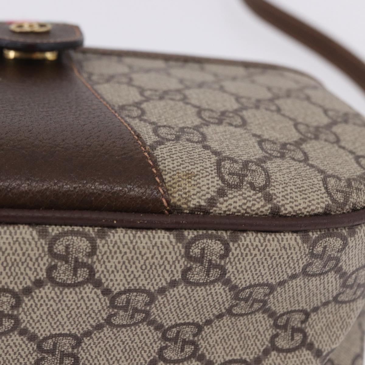 GUCCI GG Supreme Web Sherry Line Shoulder Bag PVC Beige Gold Auth 193565