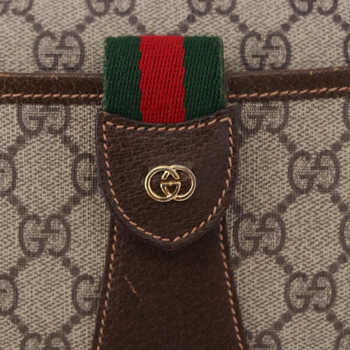GUCCI GG Supreme Web Sherry Line Shoulder Bag PVC Beige Gold Auth 193565