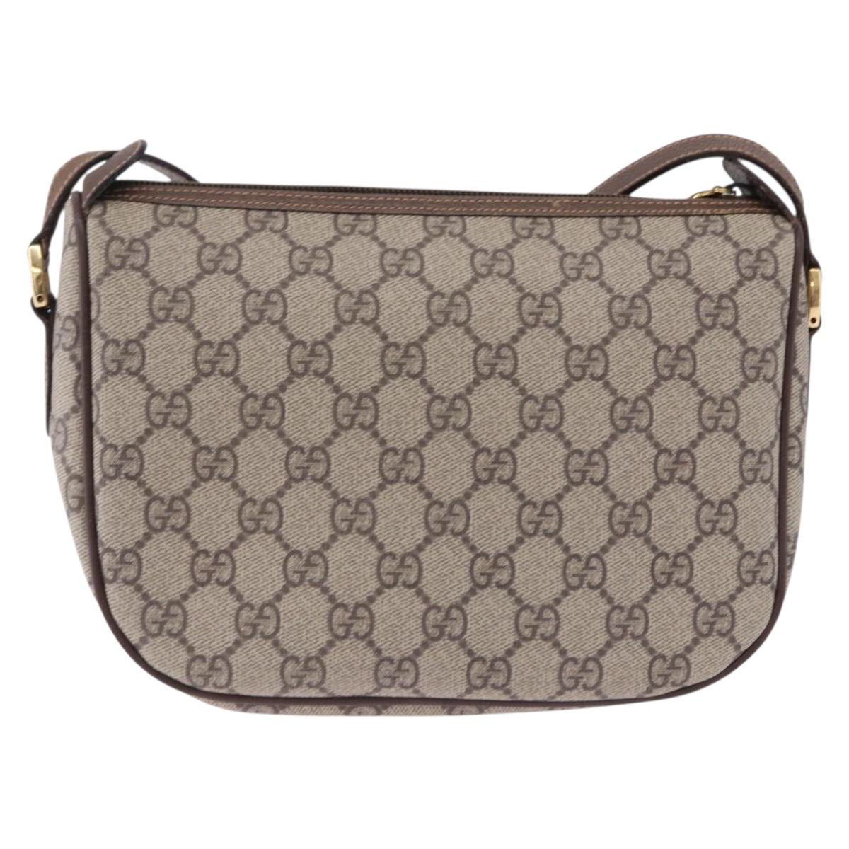 GUCCI GG Supreme Web Sherry Line Shoulder Bag PVC Beige Gold Auth 193565