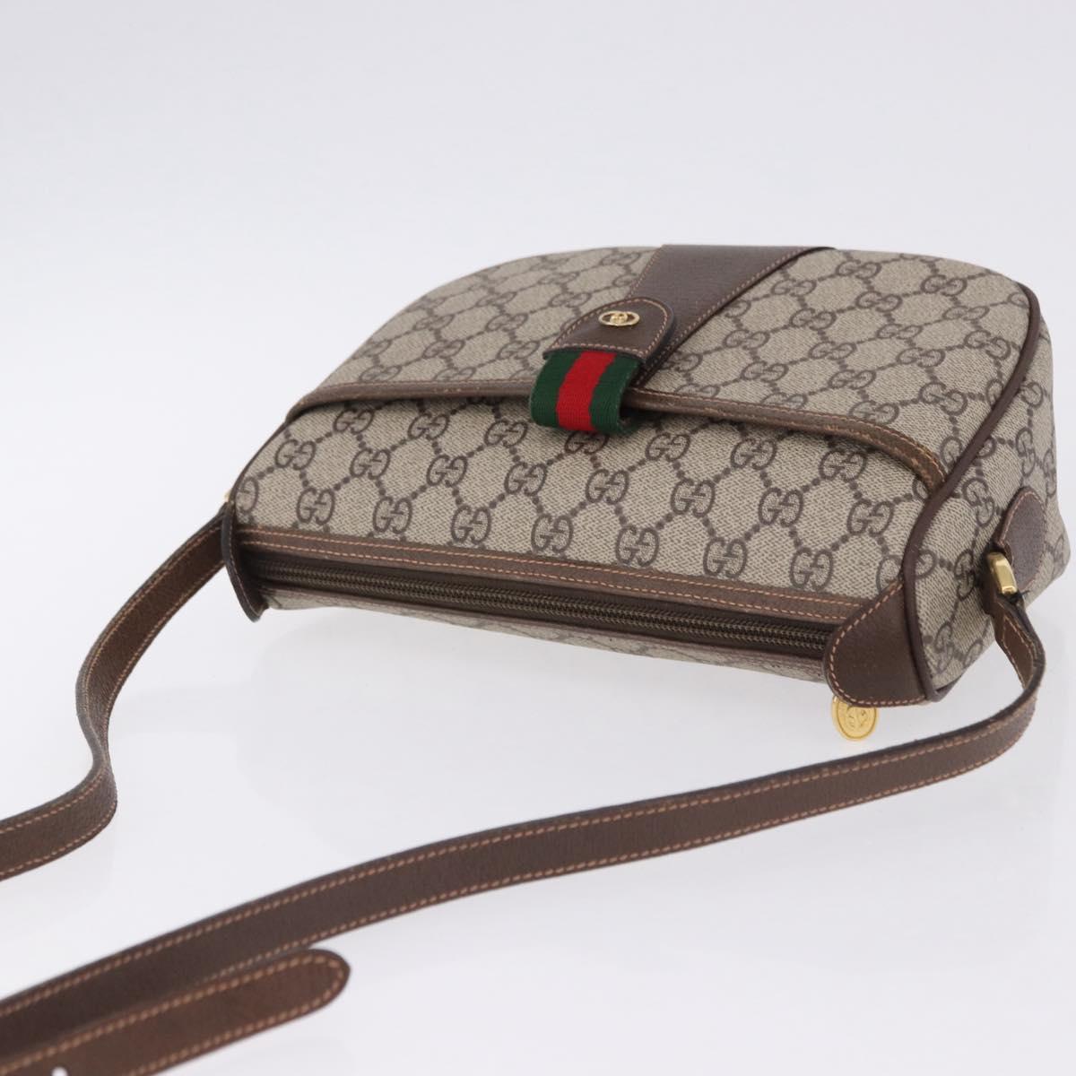 GUCCI GG Supreme Web Sherry Line Shoulder Bag PVC Beige Gold Auth 193565