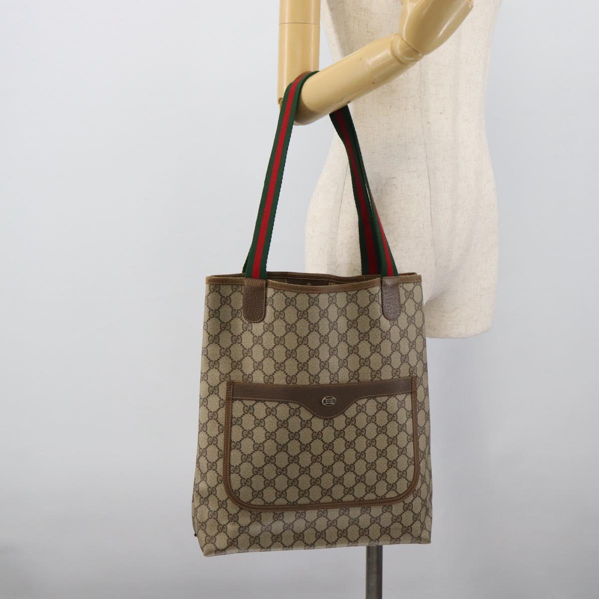 GUCCI GG Supreme Web Sherry Line Tote Bag PVC Beige 40 02 003 Auth 193566