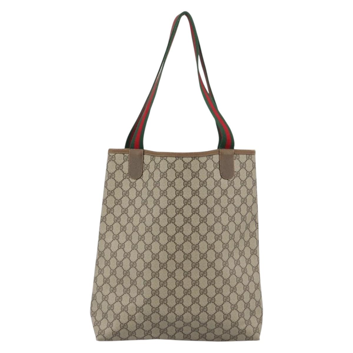 GUCCI GG Supreme Web Sherry Line Tote Bag PVC Beige 40 02 003 Auth 193566