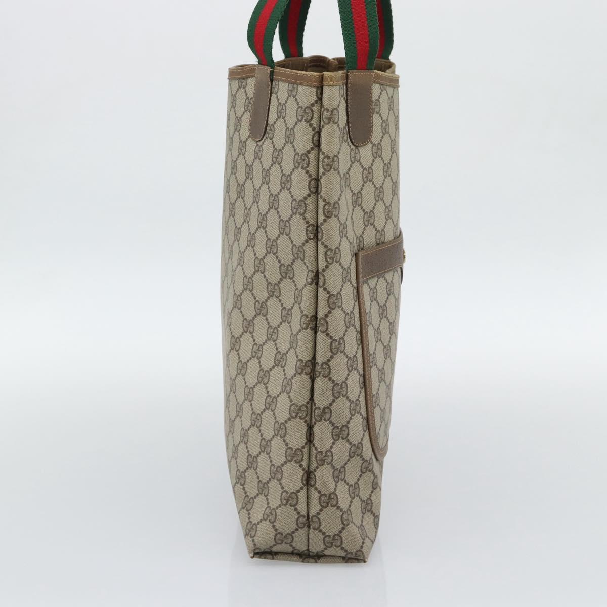 GUCCI GG Supreme Web Sherry Line Tote Bag PVC Beige 40 02 003 Auth 193566