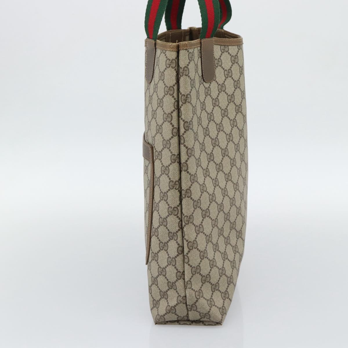 GUCCI GG Supreme Web Sherry Line Tote Bag PVC Beige 40 02 003 Auth 193566