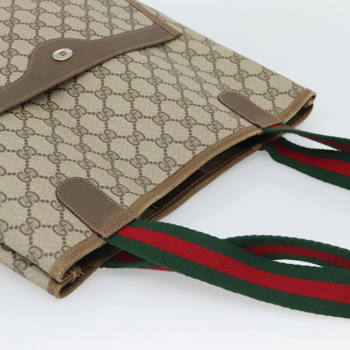 GUCCI GG Supreme Web Sherry Line Tote Bag PVC Beige 40 02 003 Auth 193566