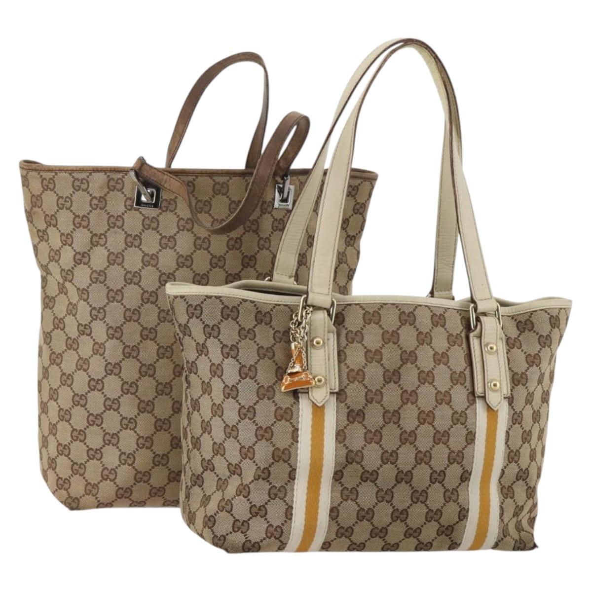 GUCCI GG Canvas Sherry Line Tote Bag 2 Set Beige Auth 193567