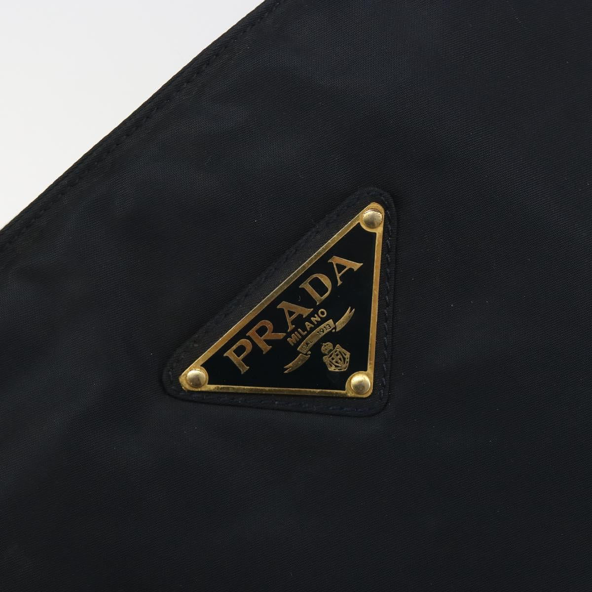 PRADA Chain Hand Bag Nylon Navy Gold Auth 193568A