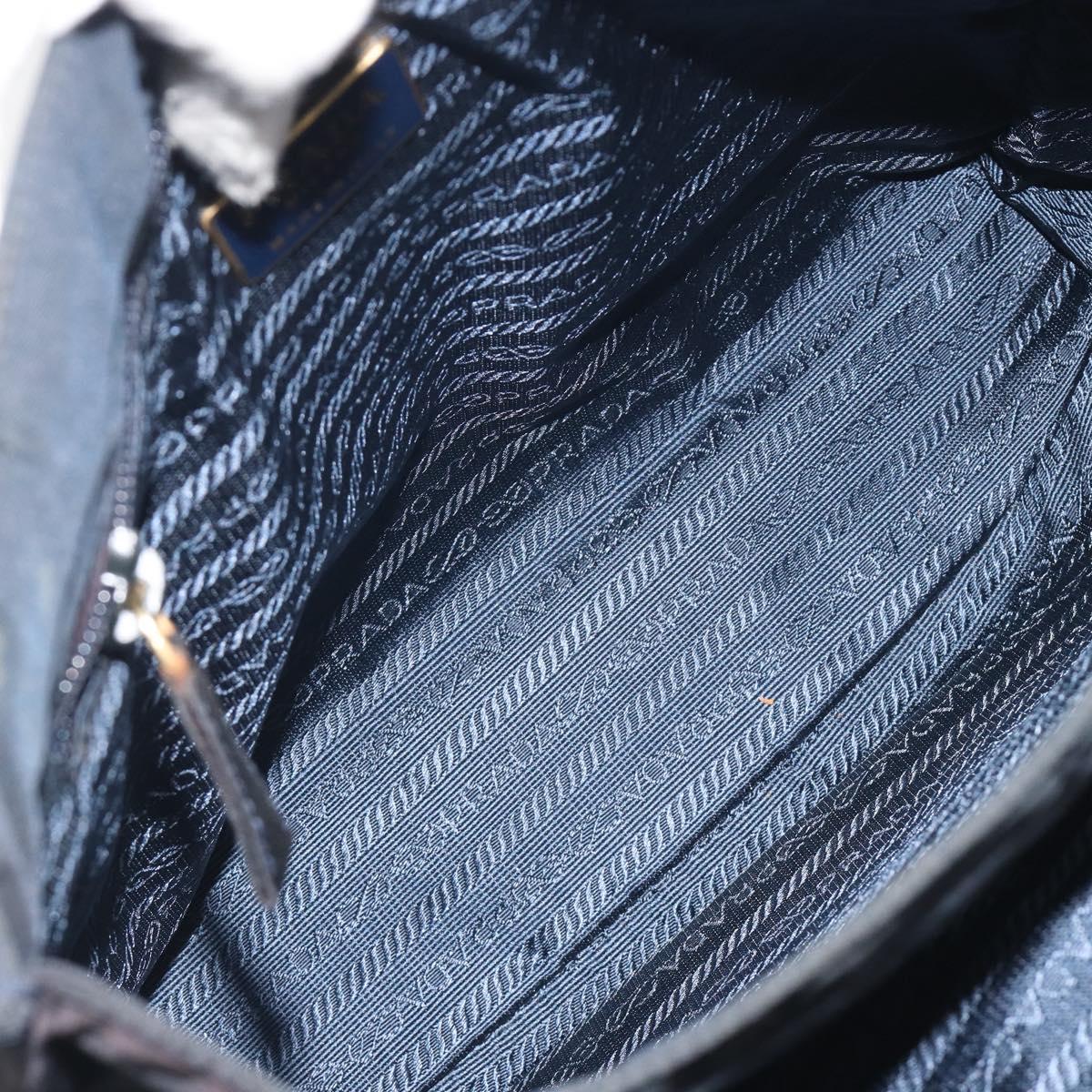 PRADA Chain Hand Bag Nylon Navy Gold Auth 193568A