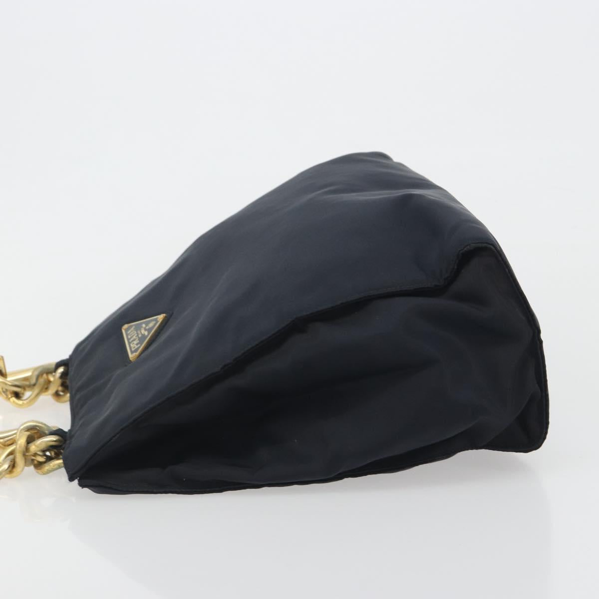 PRADA Chain Hand Bag Nylon Navy Gold Auth 193568A