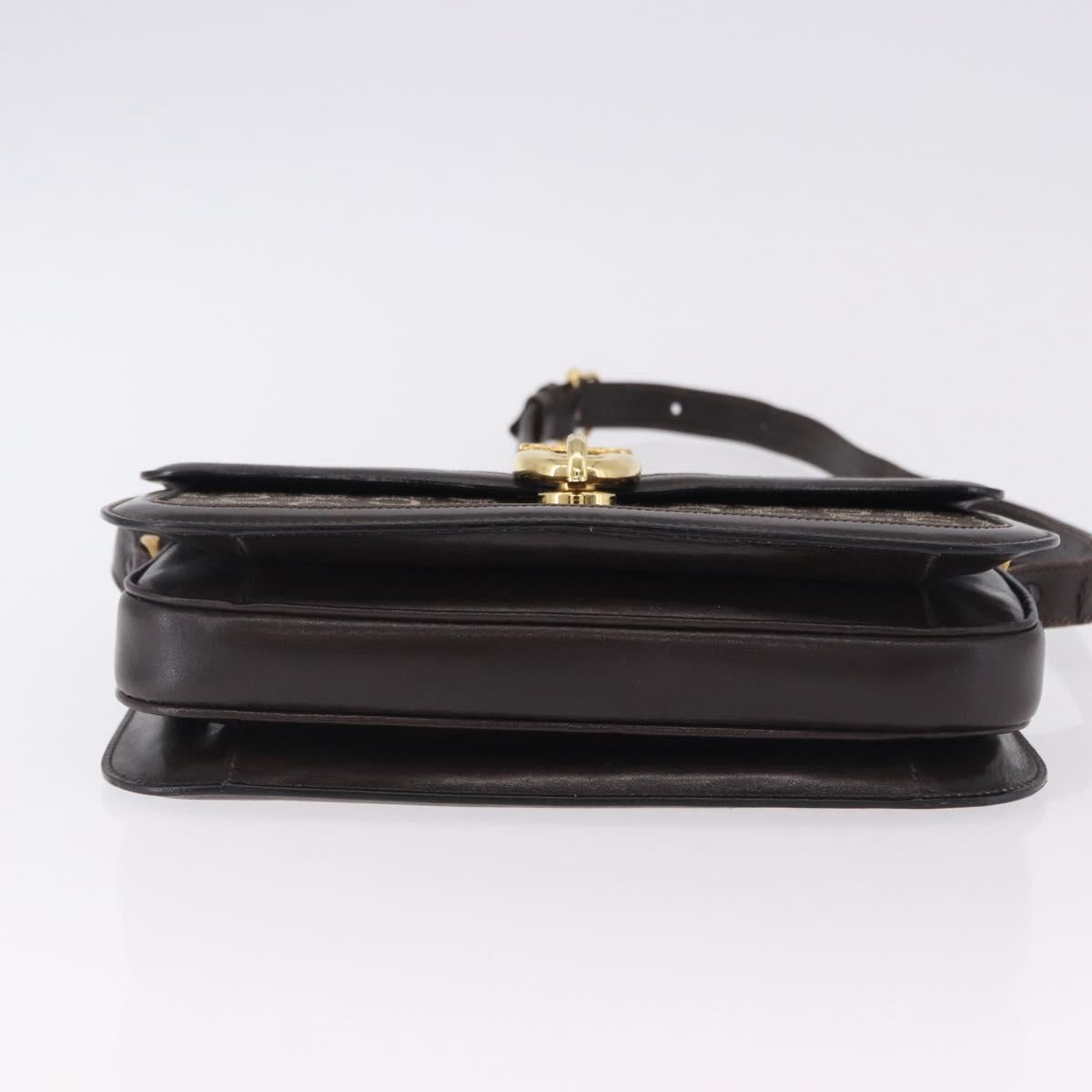 CELINE C Sulky Horse Carriage Shoulder Bag Canvas Brown Gold Auth 193569A